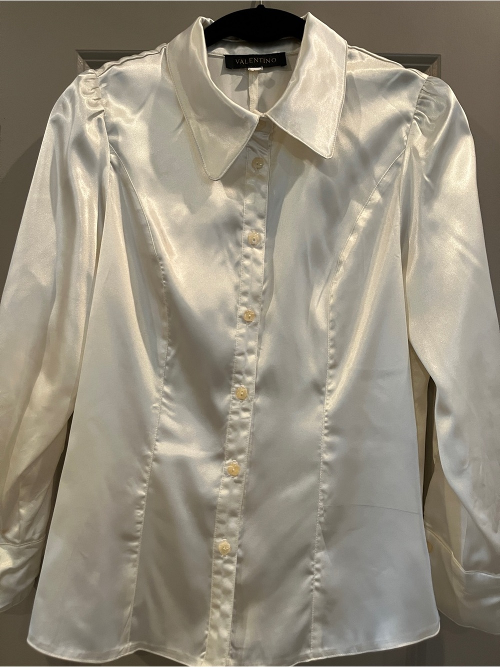 Valentino Ivory Satin Button-Down Blouse